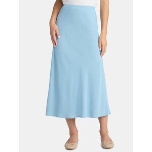 Time and Tru Women's Midi Pull On Slip Skirt, Size L (12-14), Classic Fit, Aqua